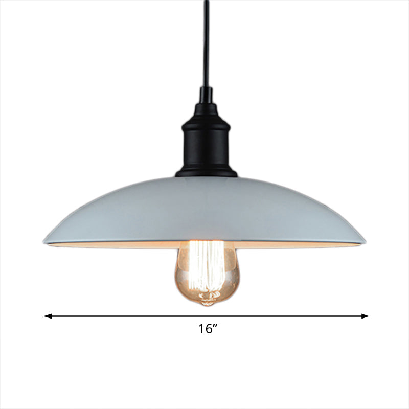 1 Head Pendant Lighting with Saucer Shade Metallic Loft Style Living Room Hanging Lamp in Black/White, 12.5"/16" W Clearhalo 'Art Deco Pendants' 'Black' 'Cast Iron' 'Ceiling Lights' 'Ceramic' 'Crystal' 'Industrial Pendants' 'Industrial' 'Metal' 'Middle Century Pendants' 'Pendant Lights' 'Pendants' 'Rustic Pendants' 'Tiffany' Lighting' 2776