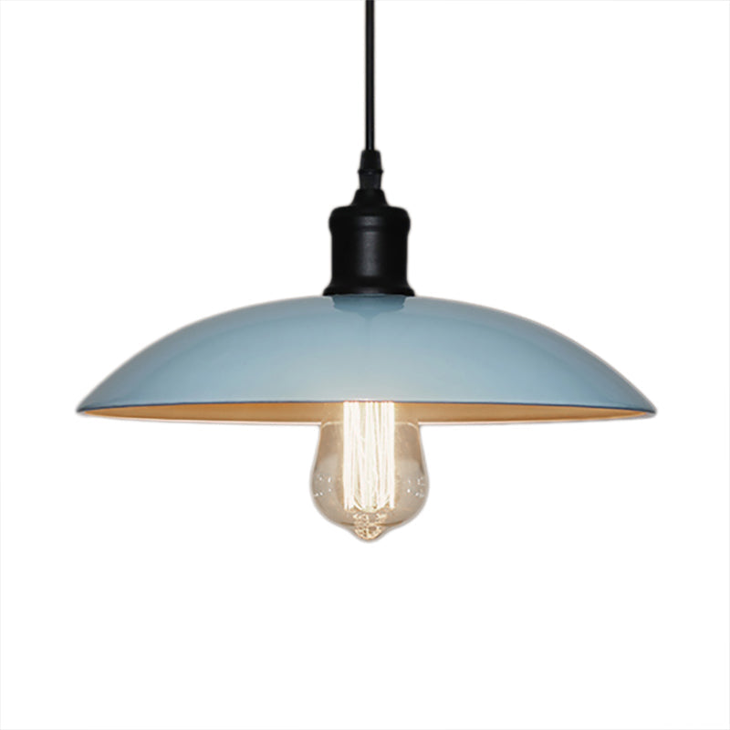 1 Head Pendant Lighting with Saucer Shade Metallic Loft Style Living Room Hanging Lamp in Black/White, 12.5"/16" W Clearhalo 'Art Deco Pendants' 'Black' 'Cast Iron' 'Ceiling Lights' 'Ceramic' 'Crystal' 'Industrial Pendants' 'Industrial' 'Metal' 'Middle Century Pendants' 'Pendant Lights' 'Pendants' 'Rustic Pendants' 'Tiffany' Lighting' 2777