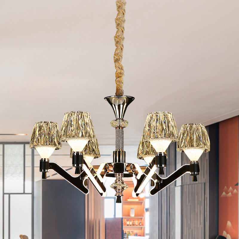 Cone Hanging Chandelier Modern Crystal 6 Lights Chrome Pendant Ceiling Light for Living Room Clearhalo 'Ceiling Lights' 'Chandeliers' Lighting' options 278198