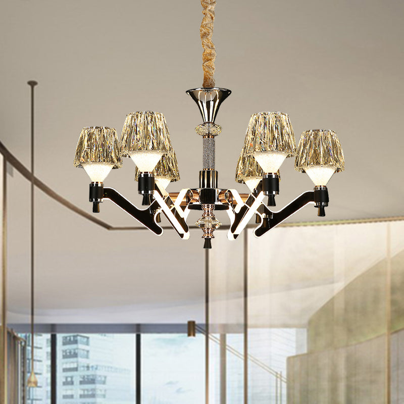 Cone Hanging Chandelier Modern Crystal 6 Lights Chrome Pendant Ceiling Light for Living Room Clearhalo 'Ceiling Lights' 'Chandeliers' Lighting' options 278200