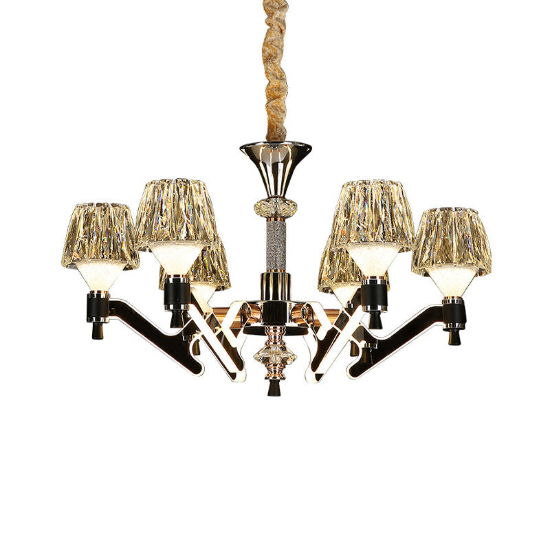 Cone Hanging Chandelier Modern Crystal 6 Lights Chrome Pendant Ceiling Light for Living Room Clearhalo 'Ceiling Lights' 'Chandeliers' Lighting' options 278202