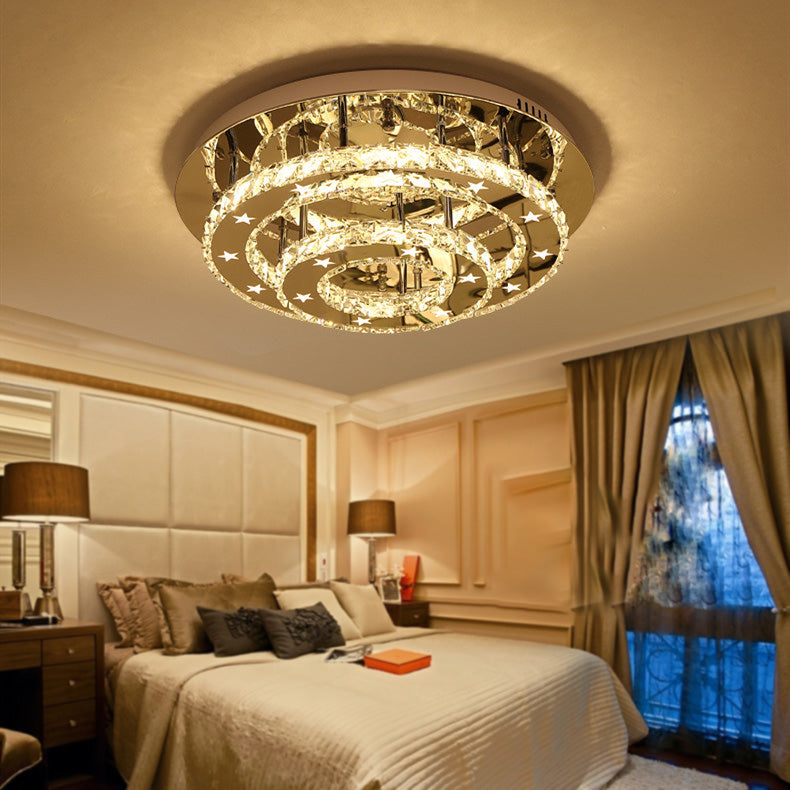 2 Tiers Faceted Crystal Semi Flush Light Fixture Modernism Chrome LED Ceiling Light in Warm/White/3 Color Light, 18"/21.5"/25.5" Wide Clearhalo 'Ceiling Lights' 'Close To Ceiling Lights' 'Close to ceiling' 'Semi-flushmount' Lighting' 278236