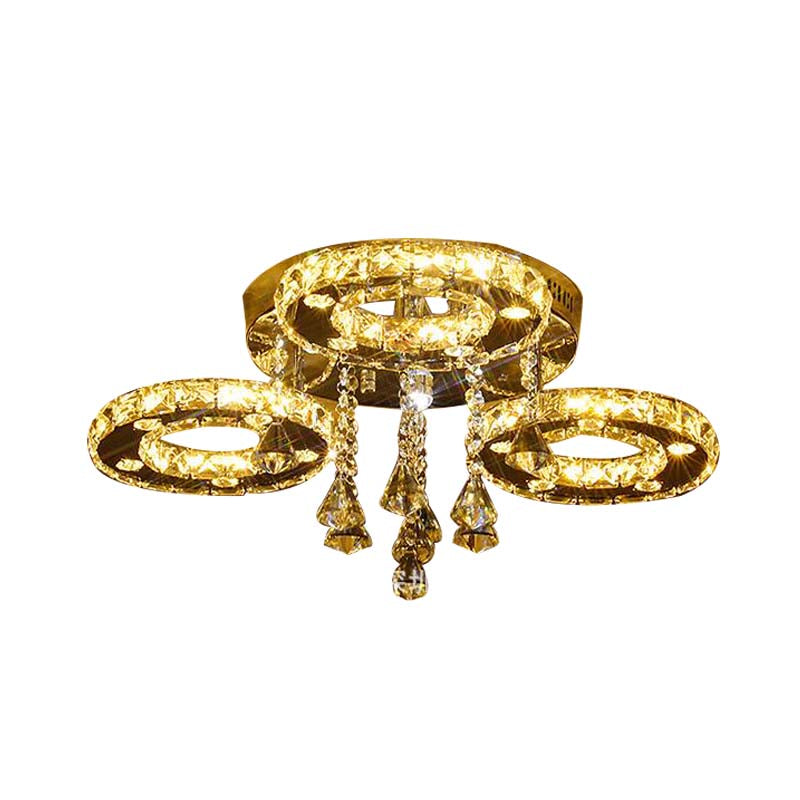 Ring Semi Flush Light Contemporary K9 Crystal Chrome 23.5"/28"/33.5" Wide LED Ceiling Lamp, Warm/White/2 Color Light Clearhalo 'Ceiling Lights' 'Close To Ceiling Lights' 'Close to ceiling' 'Semi-flushmount' Lighting' 278246