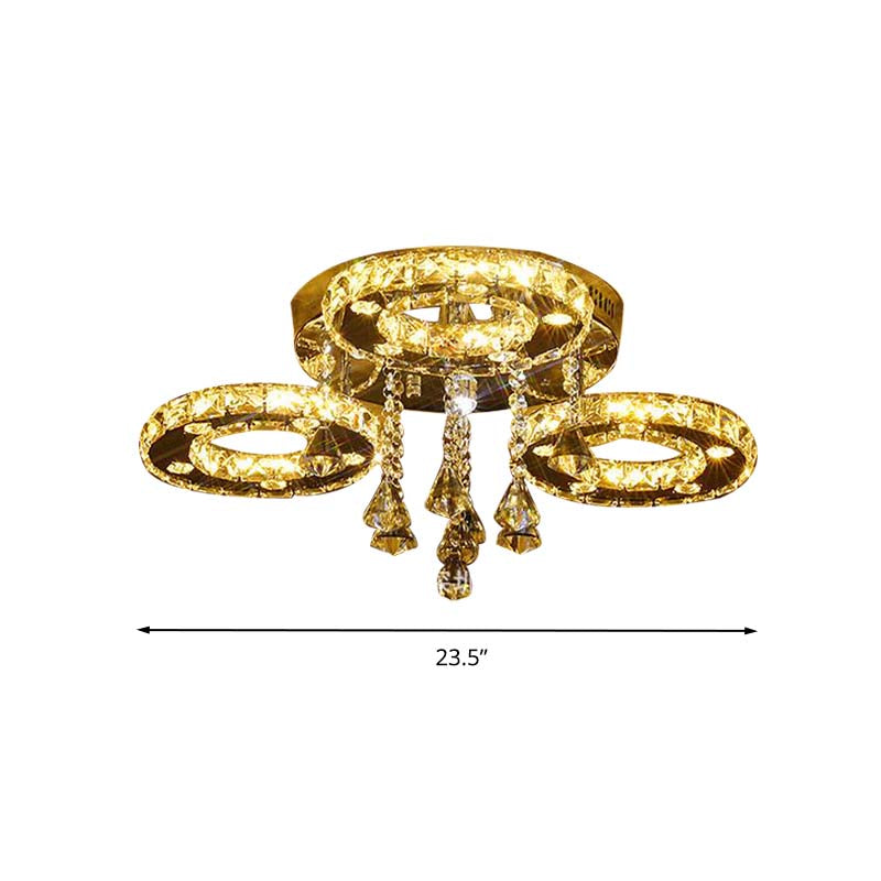 Ring Semi Flush Light Contemporary K9 Crystal Chrome 23.5"/28"/33.5" Wide LED Ceiling Lamp, Warm/White/2 Color Light Clearhalo 'Ceiling Lights' 'Close To Ceiling Lights' 'Close to ceiling' 'Semi-flushmount' Lighting' 278247