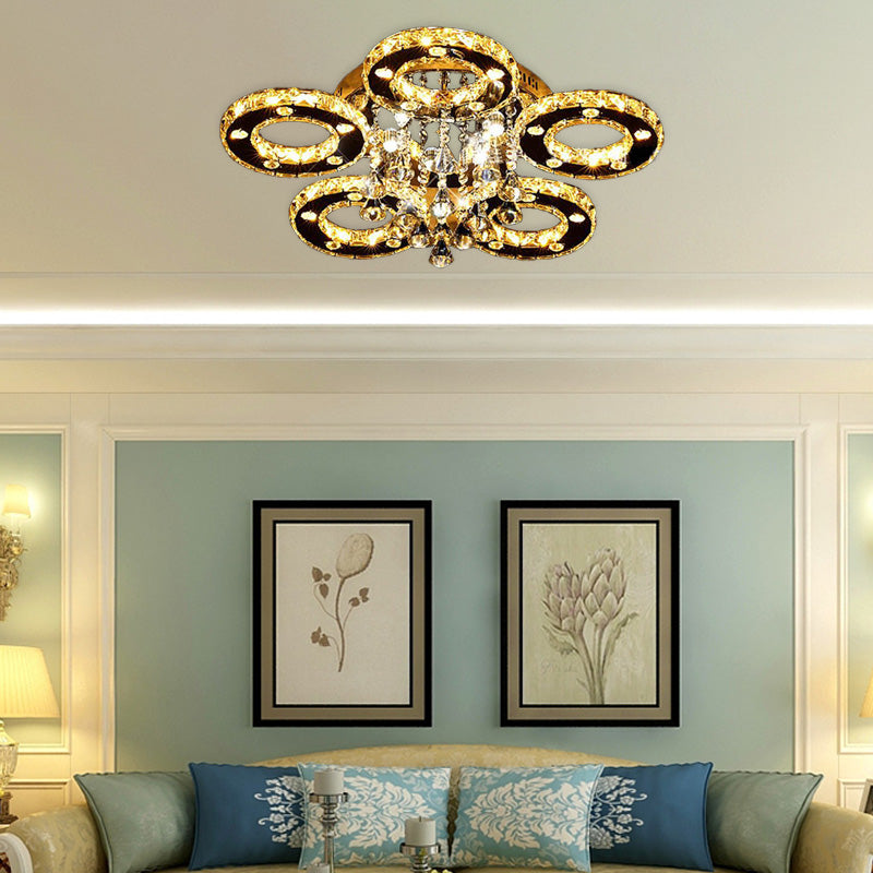 Ring Semi Flush Light Contemporary K9 Crystal Chrome 23.5"/28"/33.5" Wide LED Ceiling Lamp, Warm/White/2 Color Light Clearhalo 'Ceiling Lights' 'Close To Ceiling Lights' 'Close to ceiling' 'Semi-flushmount' Lighting' 278251