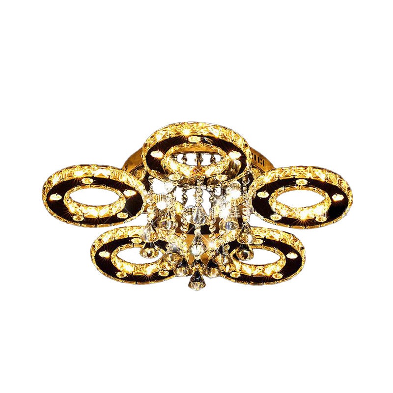 Ring Semi Flush Light Contemporary K9 Crystal Chrome 23.5"/28"/33.5" Wide LED Ceiling Lamp, Warm/White/2 Color Light Clearhalo 'Ceiling Lights' 'Close To Ceiling Lights' 'Close to ceiling' 'Semi-flushmount' Lighting' 278252