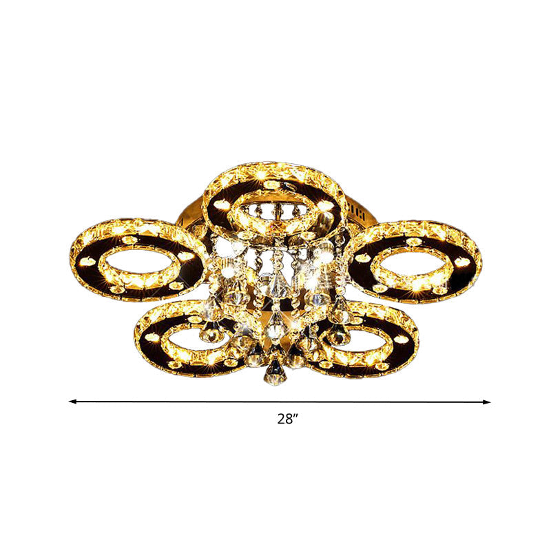 Ring Semi Flush Light Contemporary K9 Crystal Chrome 23.5"/28"/33.5" Wide LED Ceiling Lamp, Warm/White/2 Color Light Clearhalo 'Ceiling Lights' 'Close To Ceiling Lights' 'Close to ceiling' 'Semi-flushmount' Lighting' 278253