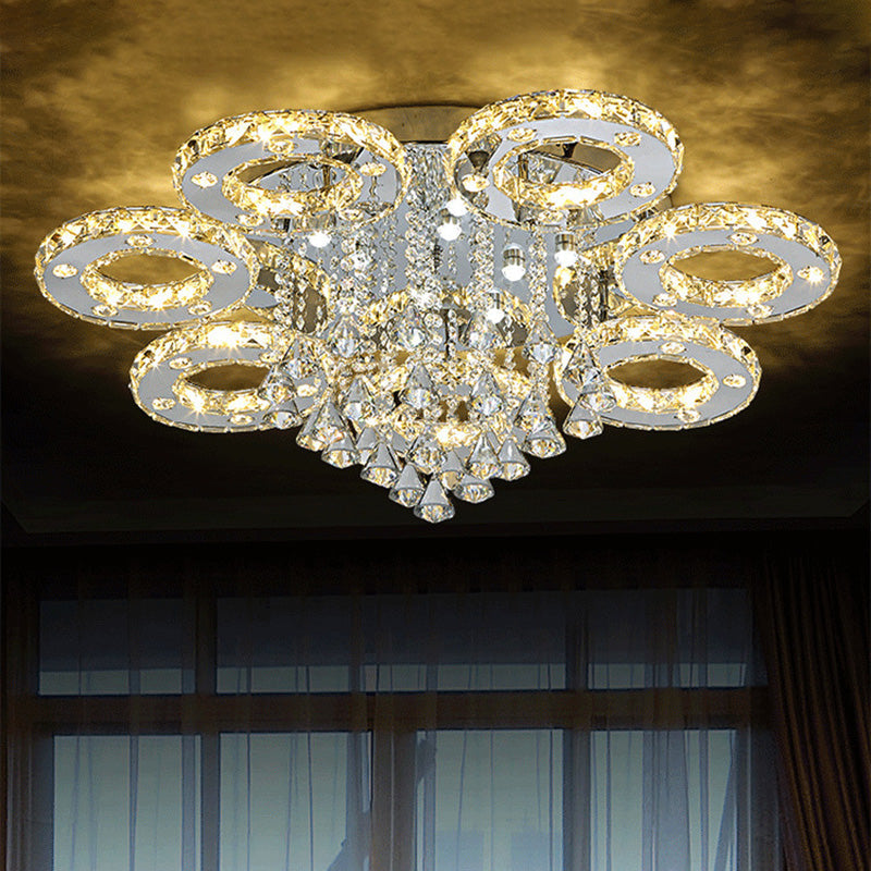 Ring Semi Flush Light Contemporary K9 Crystal Chrome 23.5"/28"/33.5" Wide LED Ceiling Lamp, Warm/White/2 Color Light Chrome 33.5" Clearhalo 'Ceiling Lights' 'Close To Ceiling Lights' 'Close to ceiling' 'Semi-flushmount' Lighting' 278254