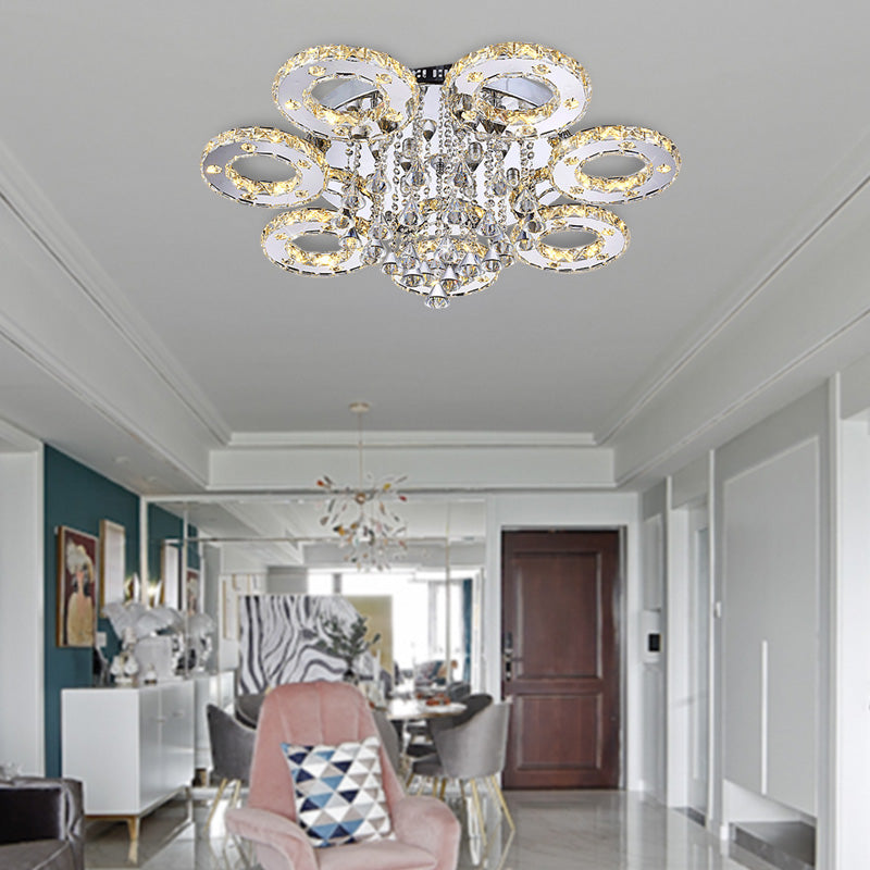 Ring Semi Flush Light Contemporary K9 Crystal Chrome 23.5"/28"/33.5" Wide LED Ceiling Lamp, Warm/White/2 Color Light Clearhalo 'Ceiling Lights' 'Close To Ceiling Lights' 'Close to ceiling' 'Semi-flushmount' Lighting' 278257
