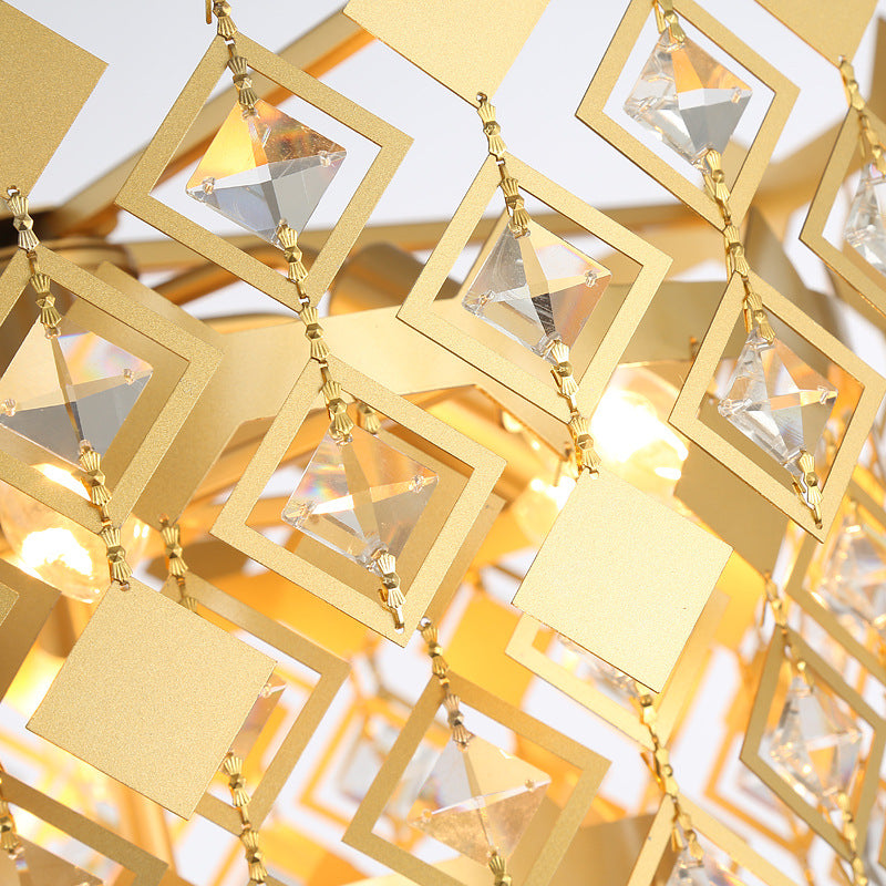 3 Tiers Dining Room Chandelier Light K9 Crystal 6 Heads Postmodern Pendant Light Fixture in Gold Clearhalo 'Ceiling Lights' 'Chandeliers' Lighting' options 278317