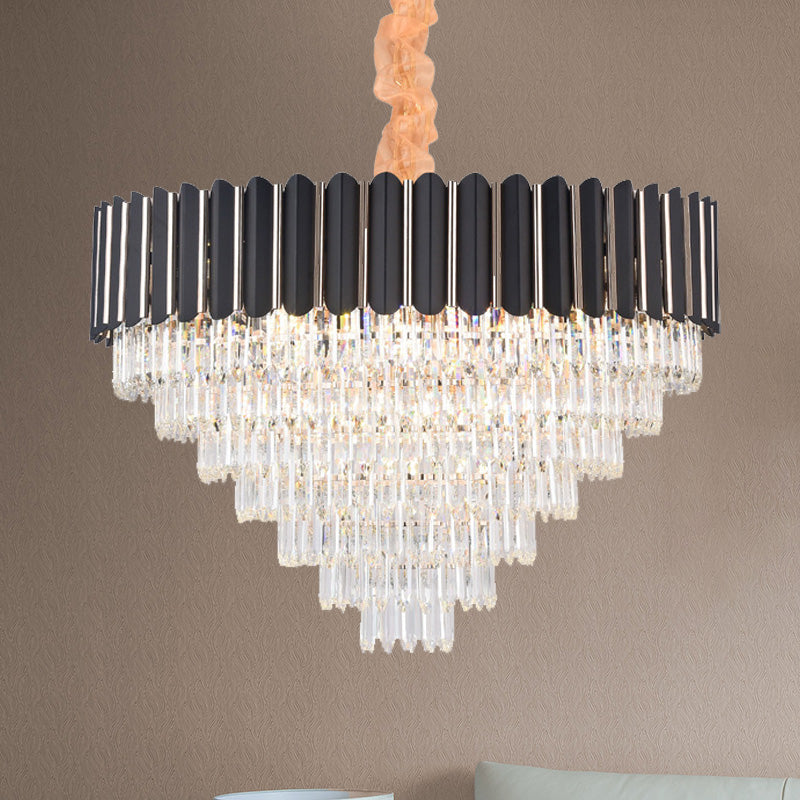 Layered Chandelier Lighting Fixture Minimalist Crystal 16/22 Lights Black Hanging Pendant Light 22 Black Clearhalo 'Ceiling Lights' 'Chandeliers' Lighting' options 278720_321553aa-dd76-479e-9048-fafe6cf78d03