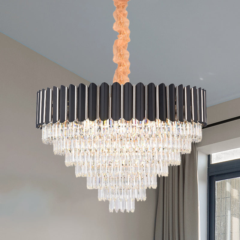 Layered Chandelier Lighting Fixture Minimalist Crystal 16/22 Lights Black Hanging Pendant Light Clearhalo 'Ceiling Lights' 'Chandeliers' Lighting' options 278722