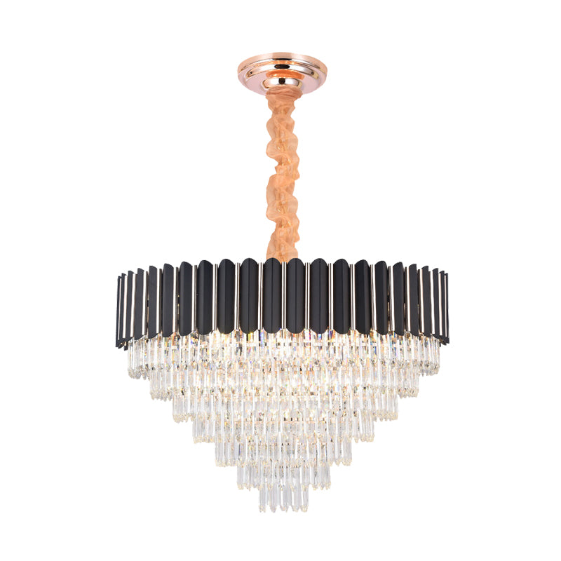 Layered Chandelier Lighting Fixture Minimalist Crystal 16/22 Lights Black Hanging Pendant Light Clearhalo 'Ceiling Lights' 'Chandeliers' Lighting' options 278724