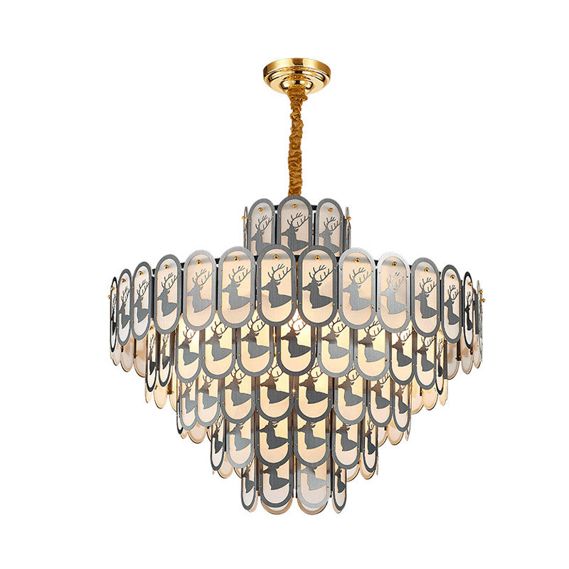 Crystal Tiered Chandelier Pendant Light Modern 12/16 Lights Down Lighting in Nickel with Elk Pattern Clearhalo 'Ceiling Lights' 'Chandeliers' Lighting' options 278841