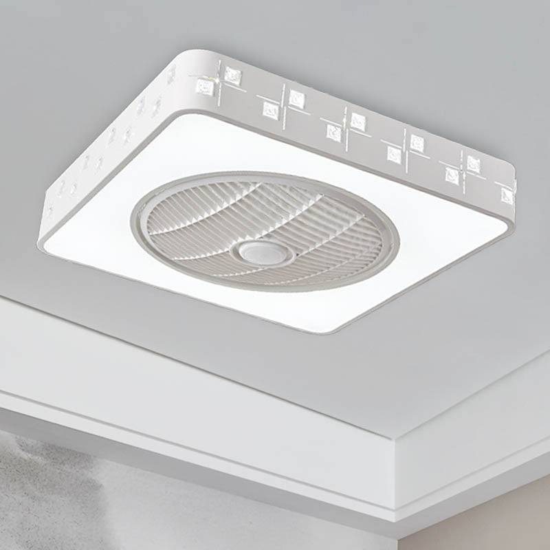 LED Drum/Box Fan Light Minimalist Carved Crystal Invisible Blade Ceiling Flush Lamp in White White J Clearhalo 'Ceiling Fans with Lights' 'Ceiling Fans' 'Modern Ceiling Fans' 'Modern' Lighting' 279091