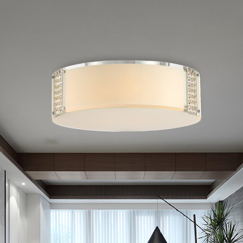Drum K9 Crystal Ceiling Light Simple Style 8 Heads Chrome Flush Mount Fixture for Bedroom Chrome Clearhalo 'Ceiling Lights' 'Close To Ceiling Lights' 'Close to ceiling' 'Flush mount' Lighting' 279419