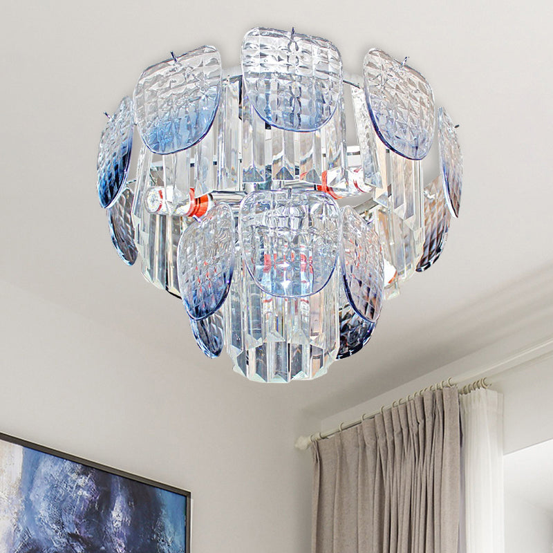 Clear Faceted Crystal Tiered Hanging Light Kit Modern 5/10 Lights Light Blue Pendant Chandelier Clearhalo 'Ceiling Lights' 'Chandeliers' 'Clear' 'Industrial' 'Modern Chandeliers' 'Modern' 'Tiffany' 'Traditional Chandeliers' Lighting' 279648