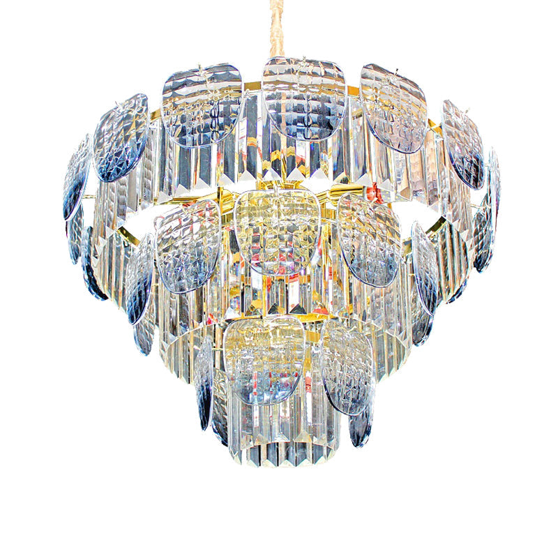 Clear Faceted Crystal Tiered Hanging Light Kit Modern 5/10 Lights Light Blue Pendant Chandelier Clearhalo 'Ceiling Lights' 'Chandeliers' 'Clear' 'Industrial' 'Modern Chandeliers' 'Modern' 'Tiffany' 'Traditional Chandeliers' Lighting' 279657