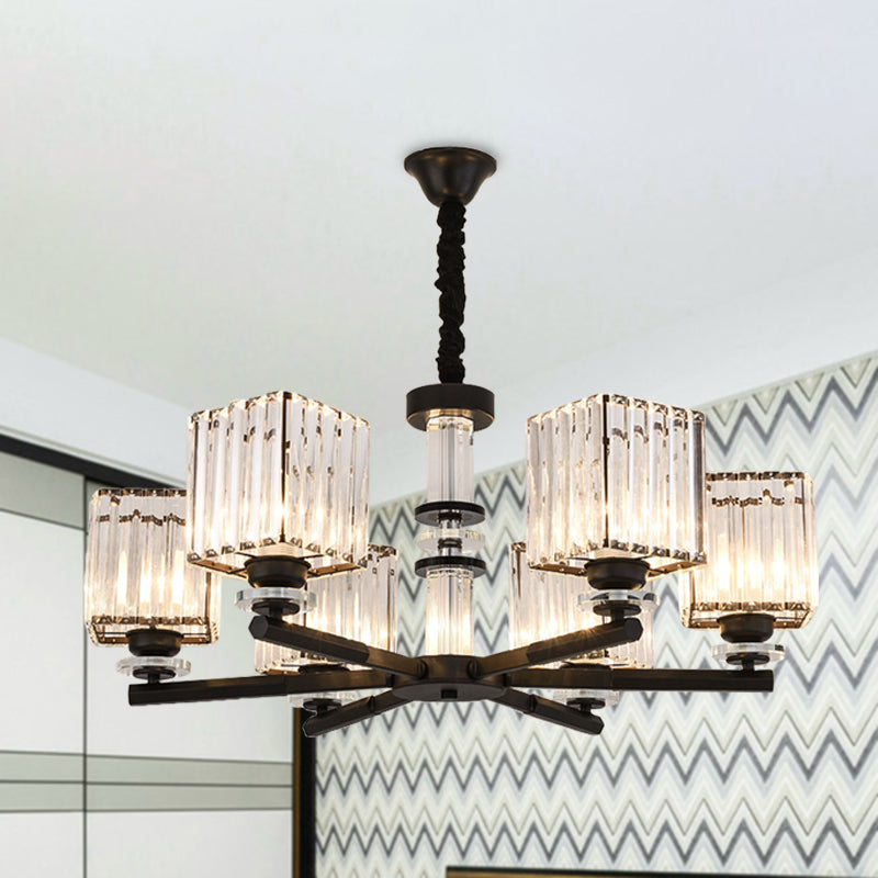 Rectangle-Cut Crystal Sputnik Chandelier Modernism 3/6/8 Lights Black Ceiling Light Fixture Clearhalo 'Ceiling Lights' 'Chandeliers' Lighting' options 279760