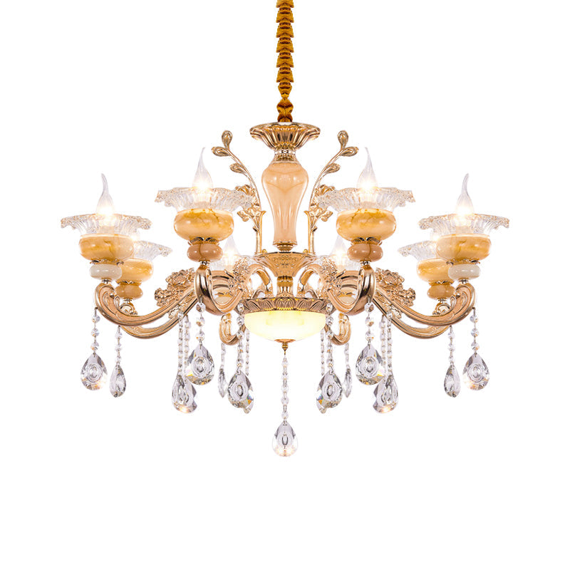 Gold Candelabra Pendant Chandelier Modern Crystal Drop 6/8/10 Lights Living Room Hanging Light Clearhalo 'Ceiling Lights' 'Chandeliers' Lighting' options 279834