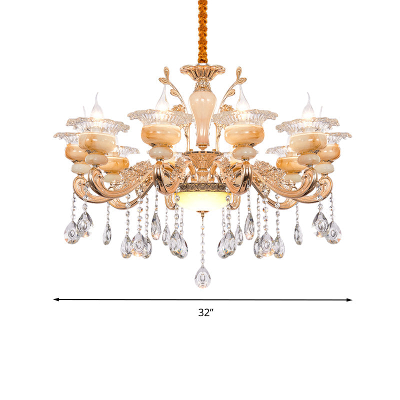 Gold Candelabra Pendant Chandelier Modern Crystal Drop 6/8/10 Lights Living Room Hanging Light Clearhalo 'Ceiling Lights' 'Chandeliers' Lighting' options 279841