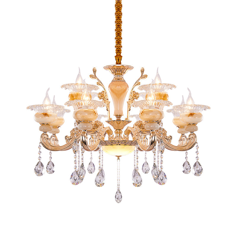 Gold Candelabra Pendant Chandelier Modern Crystal Drop 6/8/10 Lights Living Room Hanging Light Clearhalo 'Ceiling Lights' 'Chandeliers' Lighting' options 279846