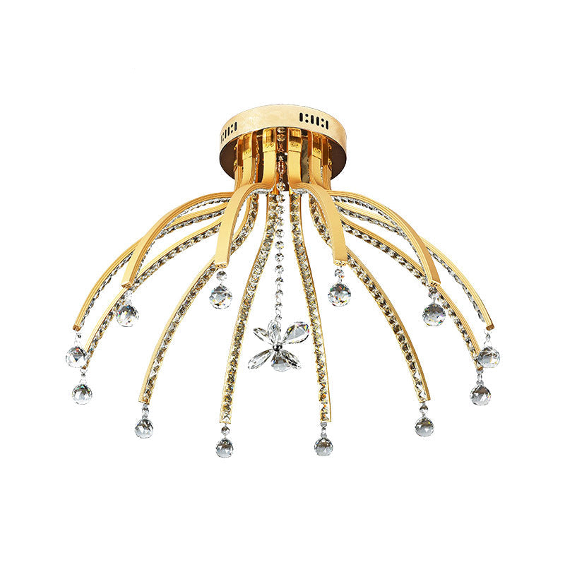 Crystal Ball Sputnik Ceiling Mount Contemporary 12 Bulbs Gold LED Semi Flush Mount Light Fixture in Warm/White Light Clearhalo 'Ceiling Lights' 'Close To Ceiling Lights' 'Close to ceiling' 'Semi-flushmount' Lighting' 279858