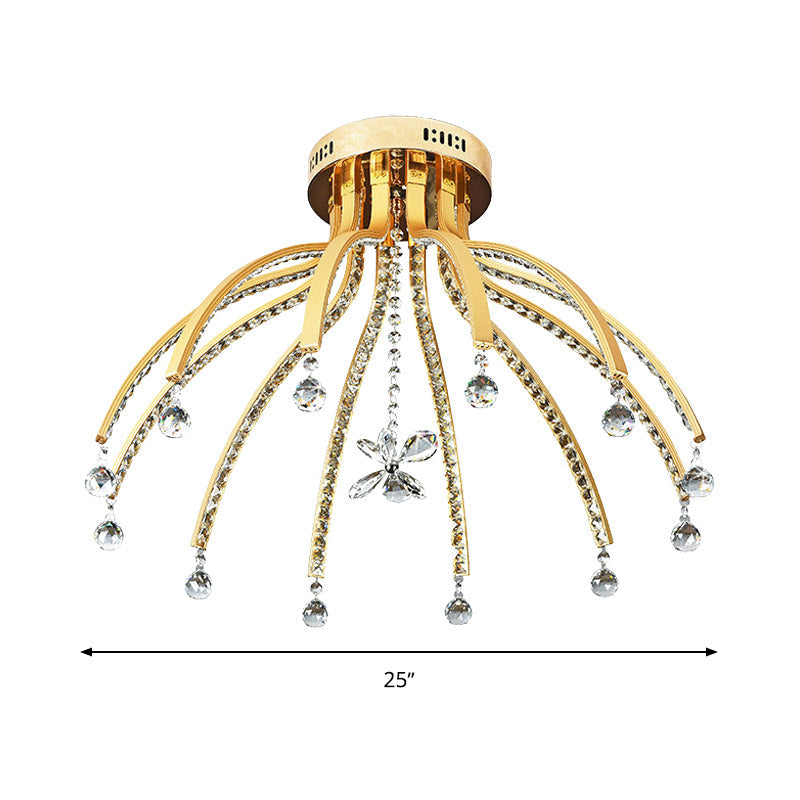Crystal Ball Sputnik Ceiling Mount Contemporary 12 Bulbs Gold LED Semi Flush Mount Light Fixture in Warm/White Light Clearhalo 'Ceiling Lights' 'Close To Ceiling Lights' 'Close to ceiling' 'Semi-flushmount' Lighting' 279859