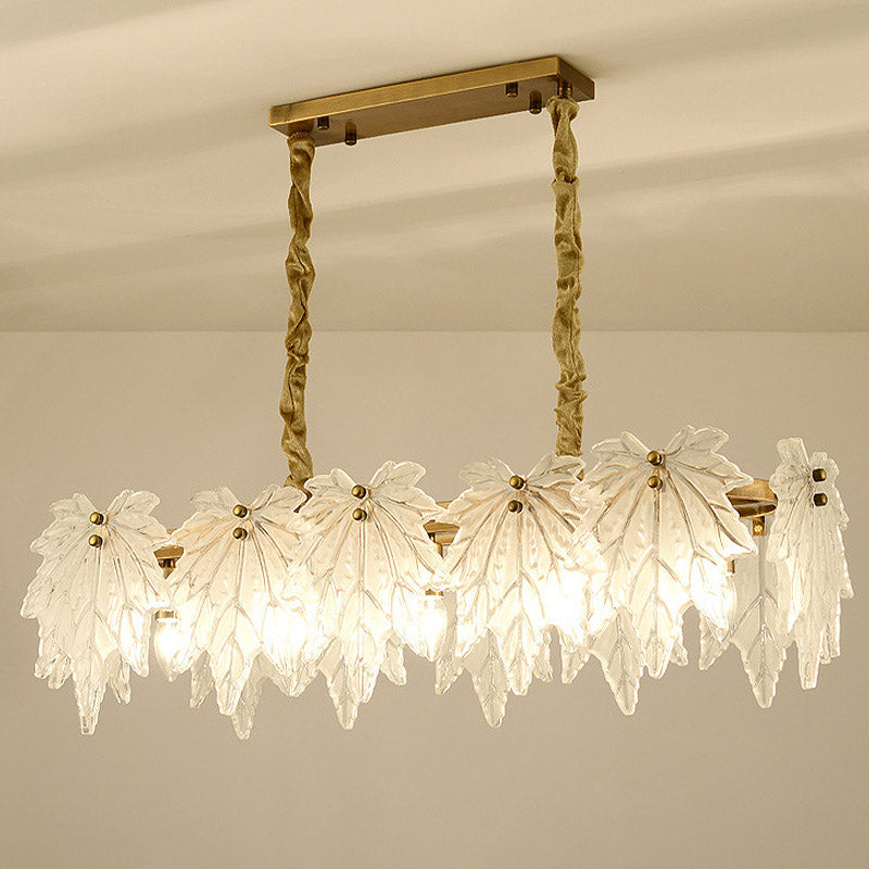 Leaf Island Light Fixture Modern White Glass 5 Heads LED Ceiling Pendant Light for Dining Room Clearhalo 'Ceiling Lights' 'Glass shade' 'Glass' 'Island Lights' 'Pendant Lights' Lighting' 279870