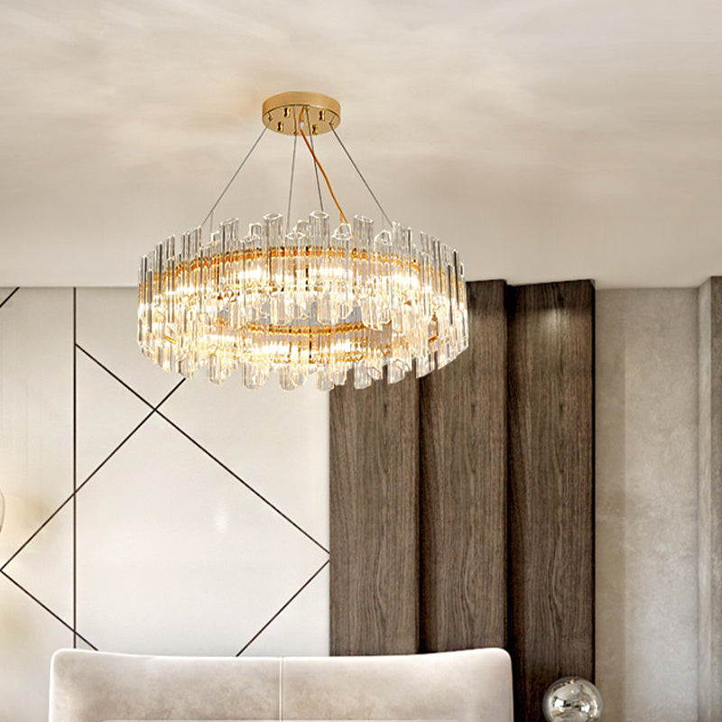 Clear Crystal Drum Hanging Chandelier Modern 8/12 Lights Gold LED Ceiling Lamp for Living Room Clearhalo 'Ceiling Lights' 'Chandeliers' 'Modern Chandeliers' 'Modern' Lighting' 279879