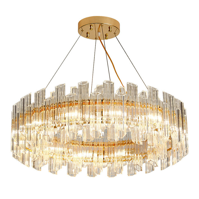 Clear Crystal Drum Hanging Chandelier Modern 8/12 Lights Gold LED Ceiling Lamp for Living Room Clearhalo 'Ceiling Lights' 'Chandeliers' 'Modern Chandeliers' 'Modern' Lighting' 279881