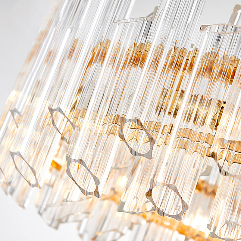 Clear Crystal Drum Hanging Chandelier Modern 8/12 Lights Gold LED Ceiling Lamp for Living Room Clearhalo 'Ceiling Lights' 'Chandeliers' 'Modern Chandeliers' 'Modern' Lighting' 279883