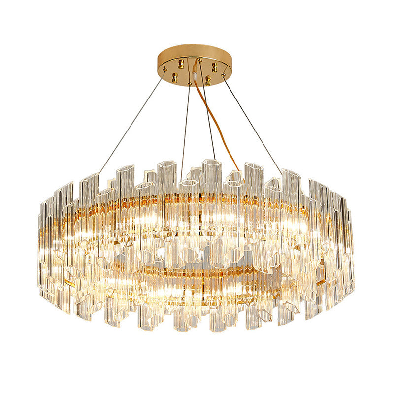 Clear Crystal Drum Hanging Chandelier Modern 8/12 Lights Gold LED Ceiling Lamp for Living Room Clearhalo 'Ceiling Lights' 'Chandeliers' 'Modern Chandeliers' 'Modern' Lighting' 279888
