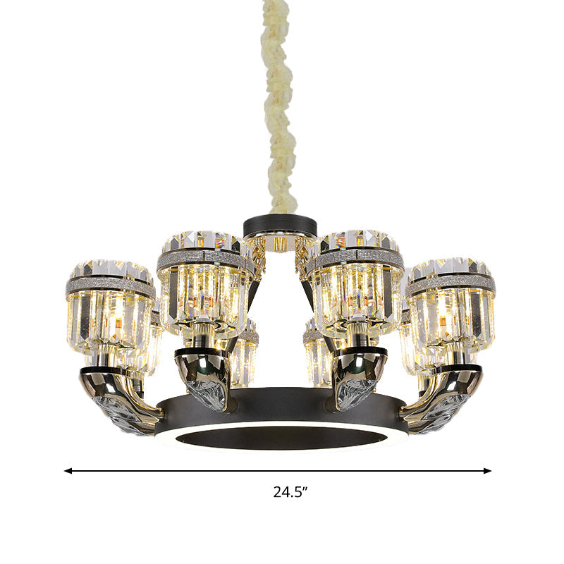 Beveled Crystal Cylinder Chandelier Lighting Traditional 6/8 Lights Black LED Hanging Pendant for Bedroom Clearhalo 'Ceiling Lights' 'Chandeliers' Lighting' options 279939
