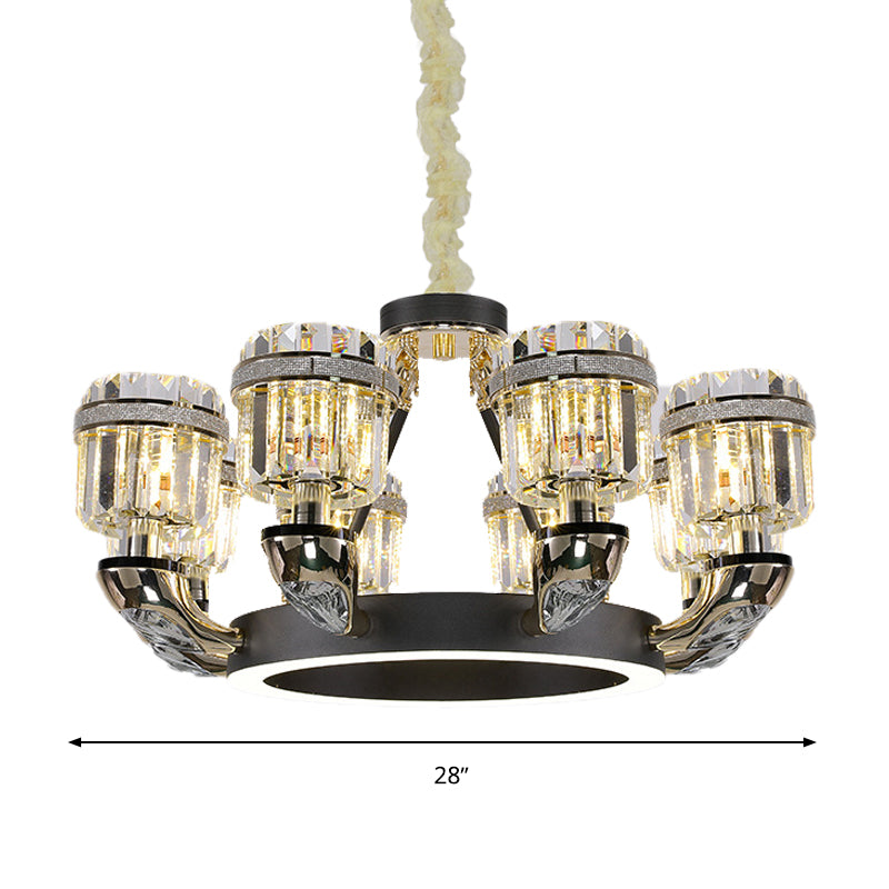 Beveled Crystal Cylinder Chandelier Lighting Traditional 6/8 Lights Black LED Hanging Pendant for Bedroom Clearhalo 'Ceiling Lights' 'Chandeliers' Lighting' options 279940