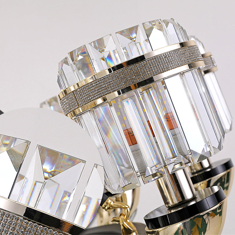 Beveled Crystal Cylinder Chandelier Lighting Traditional 6/8 Lights Black LED Hanging Pendant for Bedroom Clearhalo 'Ceiling Lights' 'Chandeliers' Lighting' options 279941
