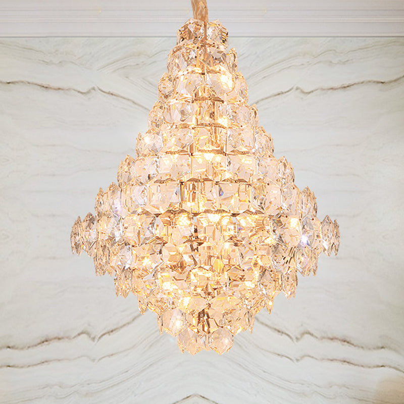 Modern Teardrop Hanging Chandelier Clear Crystal Glass 12 Bulbs Living Room LED Pendant Ceiling Light in Gold Clearhalo 'Ceiling Lights' 'Chandeliers' 'Modern Chandeliers' 'Modern' Lighting' 279956