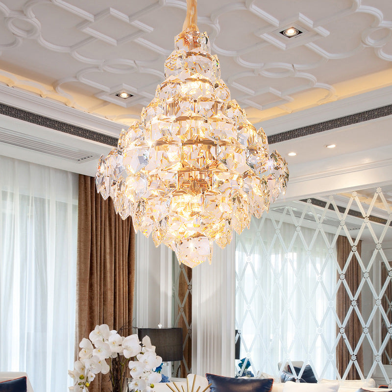 Modern Teardrop Hanging Chandelier Clear Crystal Glass 12 Bulbs Living Room LED Pendant Ceiling Light in Gold Clearhalo 'Ceiling Lights' 'Chandeliers' 'Modern Chandeliers' 'Modern' Lighting' 279958