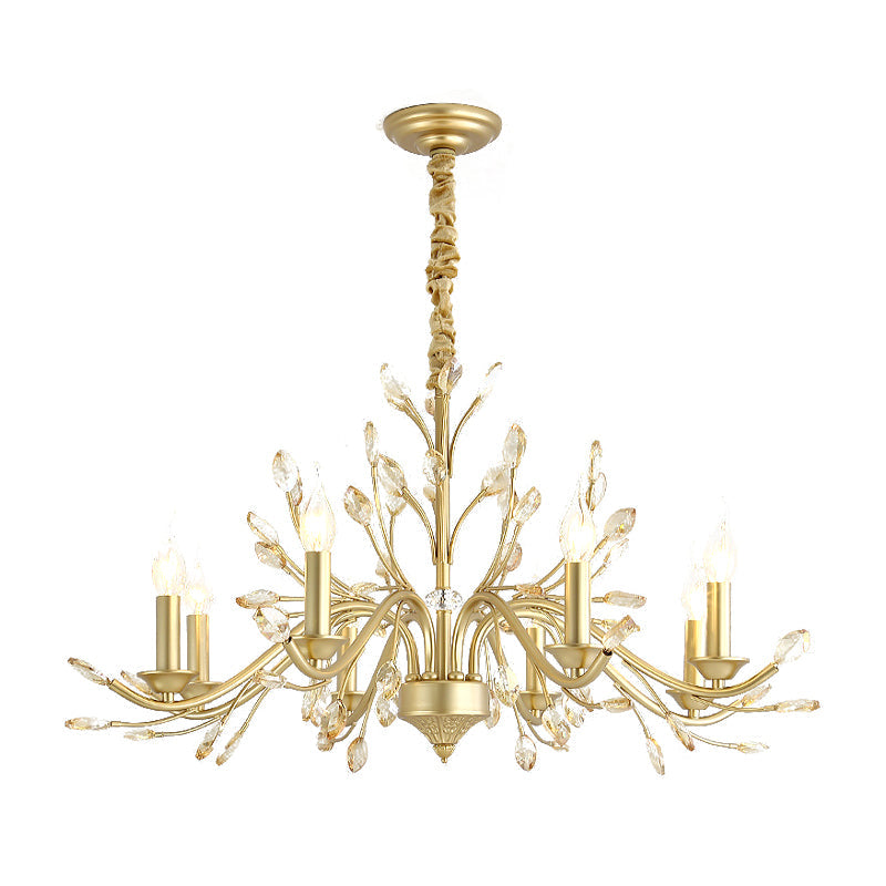 Candle K9 Crystal Pendant Chandelier Modernism 5/6/8 Bulbs Brass Hanging Light, 22"/27.5"/31.5" W Clearhalo 'Ceiling Lights' 'Chandeliers' 'Modern Chandeliers' 'Modern' Lighting' 280050