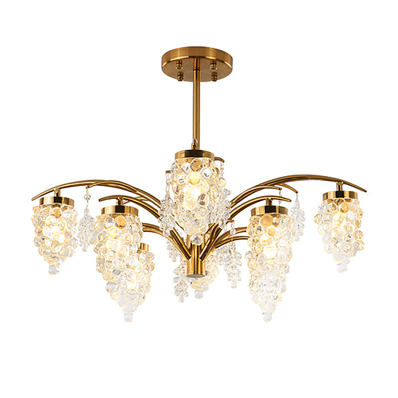 Crystal Beaded Gold Hanging Light Kit Grape Shape 6/8 Heads Bedroom Chandelier Light Fixture Clearhalo 'Ceiling Lights' 'Chandeliers' Lighting' options 280211
