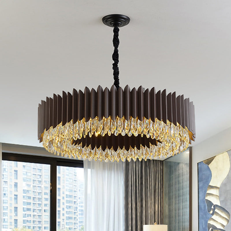 Teardrop Crystal Round Hanging Chandelier Postmodern Living Room LED Ceiling Pendant in Black Clearhalo 'Ceiling Lights' 'Chandeliers' Lighting' options 280286