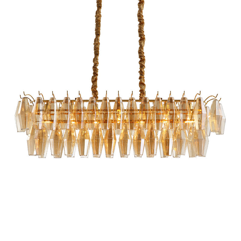 Amber Crystal Oval Island Lamp Modernism 6 Heads Dining Room Hanging Light Fixture Clearhalo 'Ceiling Lights' 'Island Lights' Lighting' 280375