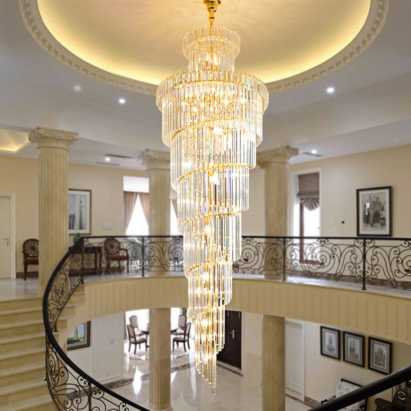 12 Heads Ceiling Suspension Lamp Simple Style Spiral Clear Crystal Rod Pendant Chandelier Clearhalo 'Ceiling Lights' 'Chandeliers' Lighting' options 280390