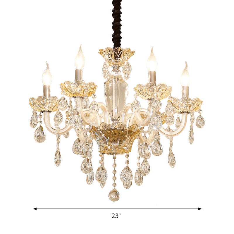 Modernism Candle Chandelier Light Clear Crystal Glass 6 Bulbs Living Room Down Lighting Pendant in Amber Clearhalo 'Ceiling Lights' 'Chandeliers' 'Modern Chandeliers' 'Modern' Lighting' 280412