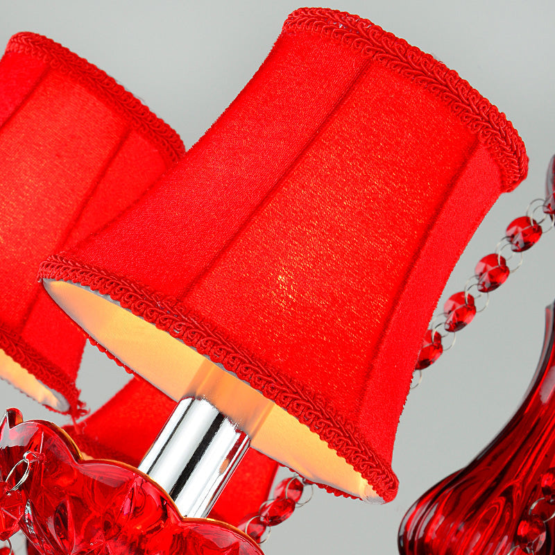 Modernist Flared Ceiling Chandelier K9 Crystal 6 Bulbs Living Room Pendant Lamp in Red Clearhalo 'Ceiling Lights' 'Chandeliers' 'Modern Chandeliers' 'Modern' Lighting' 280462