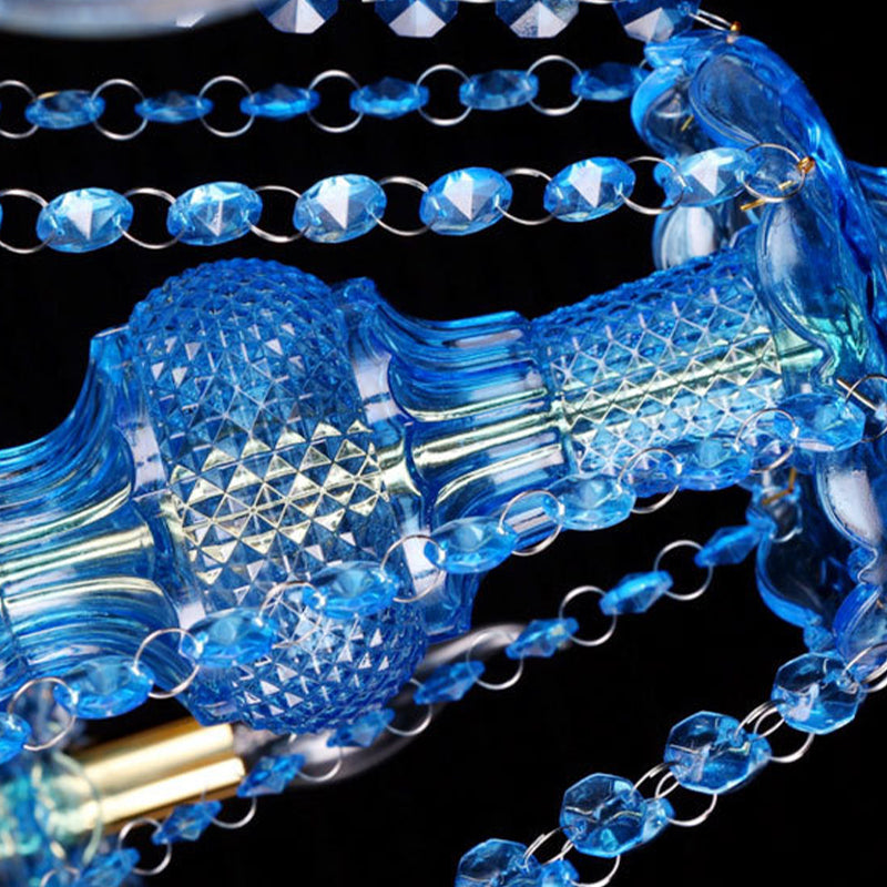 Blue Candelabra/Bell Chandelier Light Modernism 8/18 Heads Beveled Glass Crystal Pendant Lighting with Shade/Shadeless, 28"/37.5" W Clearhalo 'Ceiling Lights' 'Chandeliers' 'Modern Chandeliers' 'Modern' Lighting' 280502