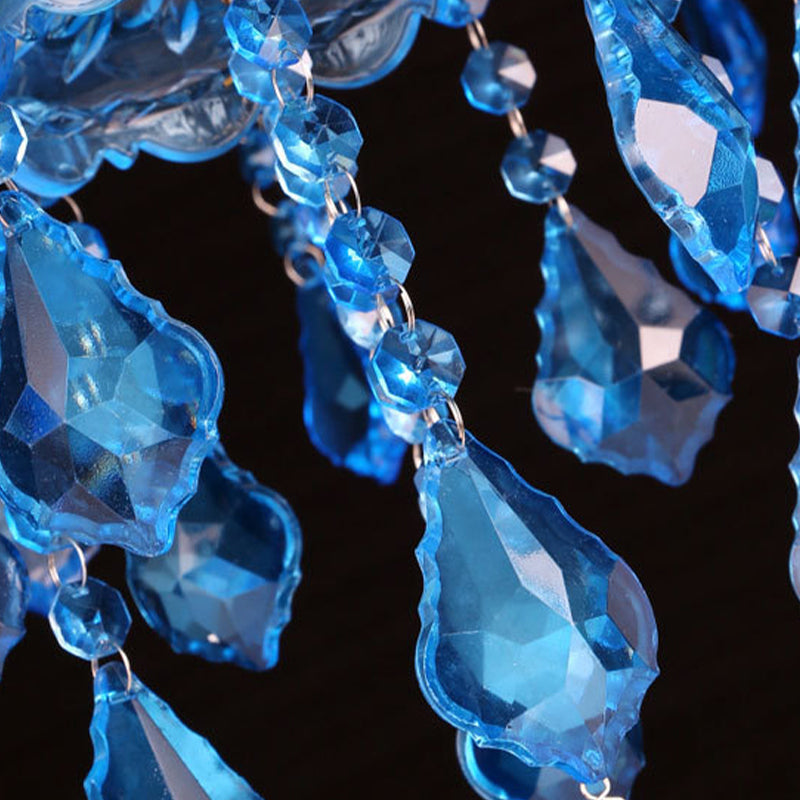 Blue Candelabra/Bell Chandelier Light Modernism 8/18 Heads Beveled Glass Crystal Pendant Lighting with Shade/Shadeless, 28"/37.5" W Clearhalo 'Ceiling Lights' 'Chandeliers' 'Modern Chandeliers' 'Modern' Lighting' 280512