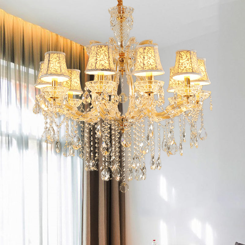 Teardrop Chandelier Light Fixture Modern Hand-Cut Crystal 10 Heads Gold Suspension Pendant for Living Room Clearhalo 'Ceiling Lights' 'Chandeliers' 'Modern Chandeliers' 'Modern' Lighting' 280526