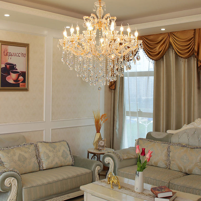 Teardrop Chandelier Light Fixture Modern Hand-Cut Crystal 10 Heads Gold Suspension Pendant for Living Room Clearhalo 'Ceiling Lights' 'Chandeliers' 'Modern Chandeliers' 'Modern' Lighting' 280536