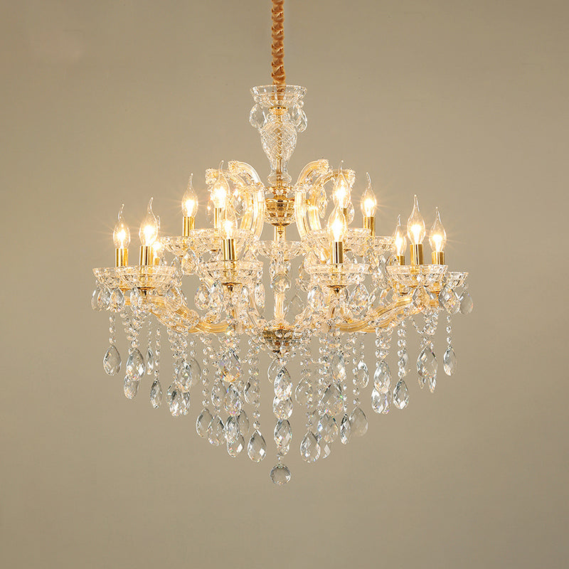Teardrop Chandelier Light Fixture Modern Hand-Cut Crystal 10 Heads Gold Suspension Pendant for Living Room Clearhalo 'Ceiling Lights' 'Chandeliers' 'Modern Chandeliers' 'Modern' Lighting' 280537